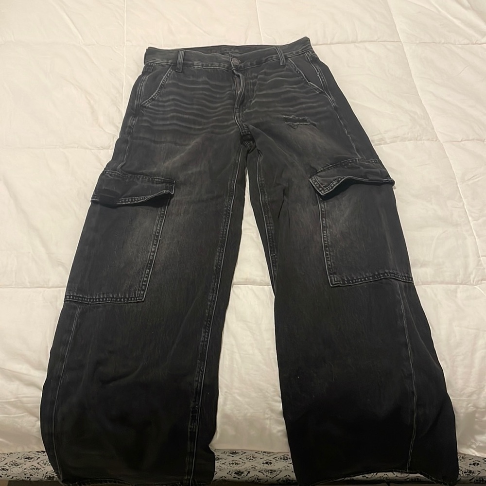 Black Cargo Jean Pants